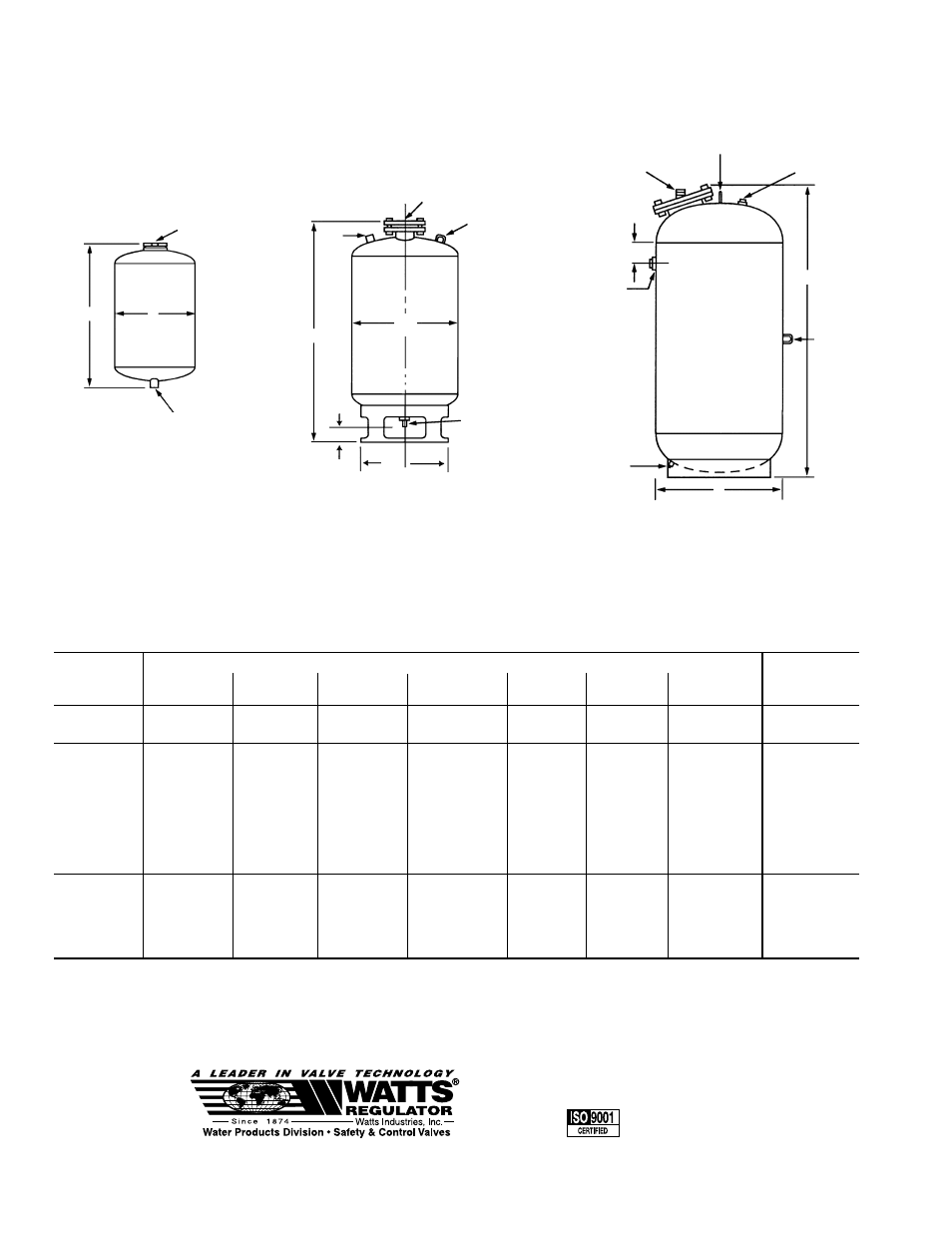 Asme expansion tanks - pressurized, Dimensions - weight | Watts ET-RA User Manual | Page 2 / 2