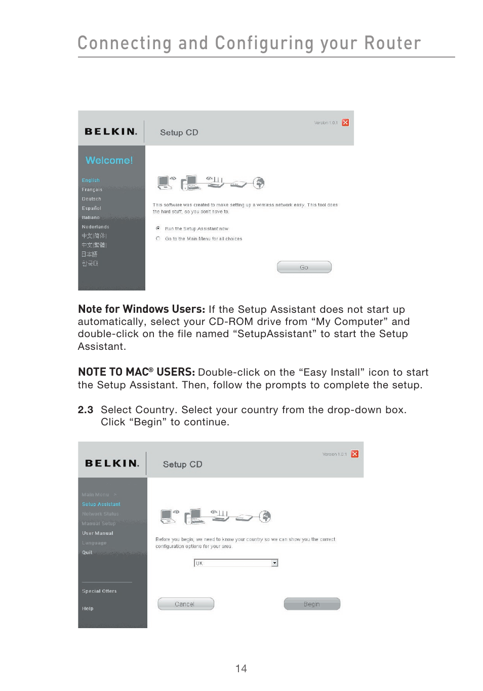 Connecting and configuring your router | Belkin F5D9630-4 User Manual | Page 16 / 88