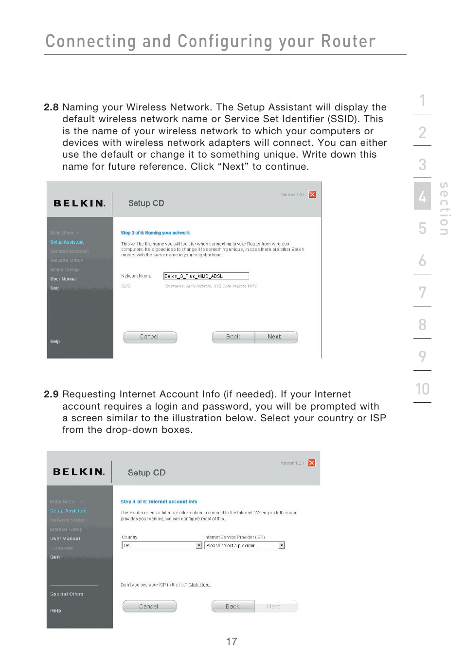 Connecting and configuring your router | Belkin F5D9630-4 User Manual | Page 19 / 88