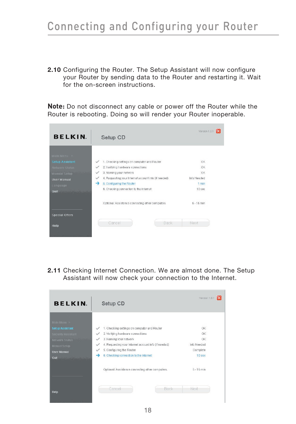 Connecting and configuring your router | Belkin F5D9630-4 User Manual | Page 20 / 88