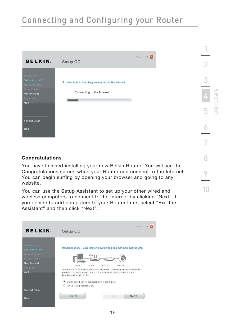 Connecting and configuring your router | Belkin F5D9630-4 User Manual | Page 21 / 88