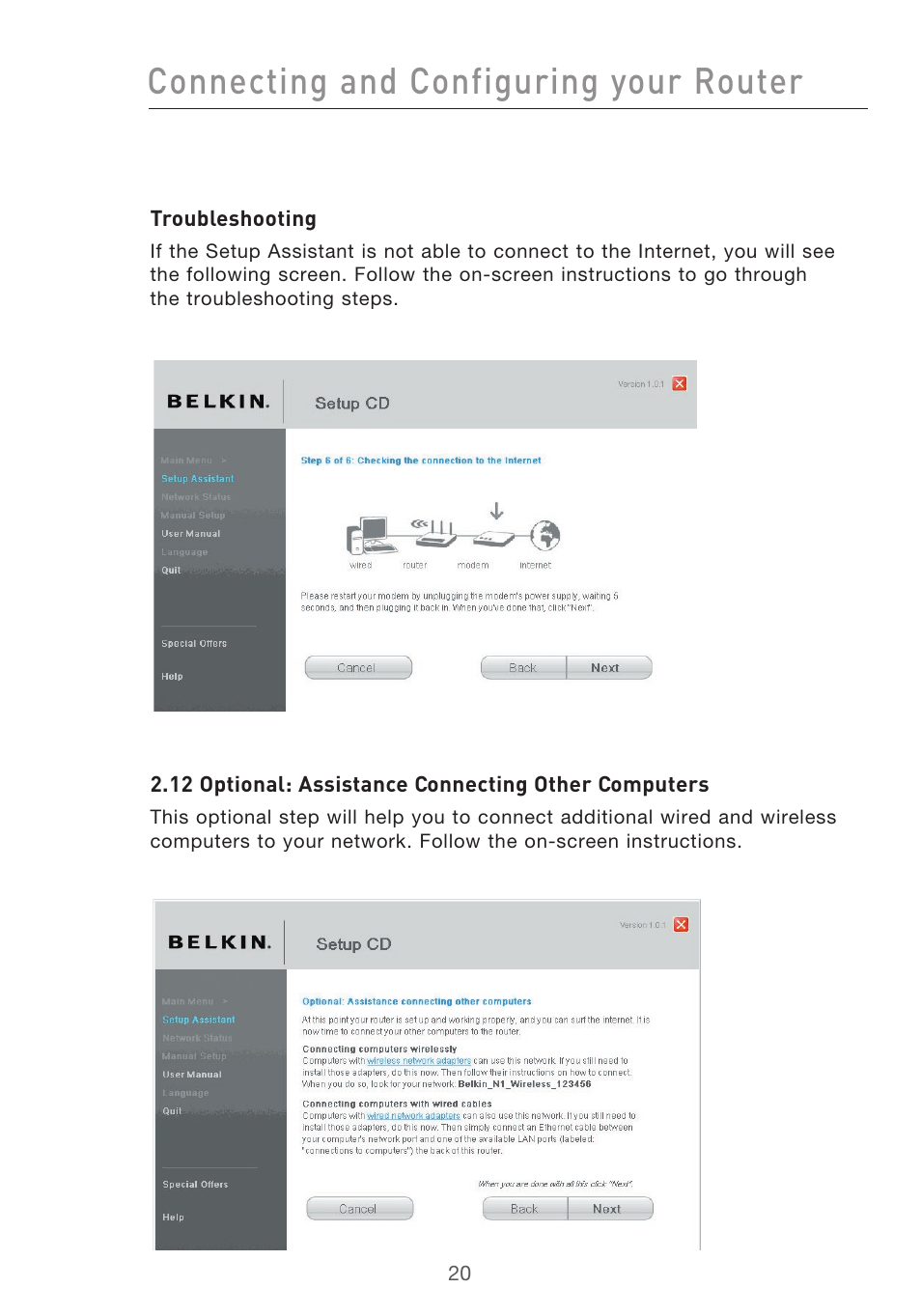 Connecting and configuring your router | Belkin F5D9630-4 User Manual | Page 22 / 88