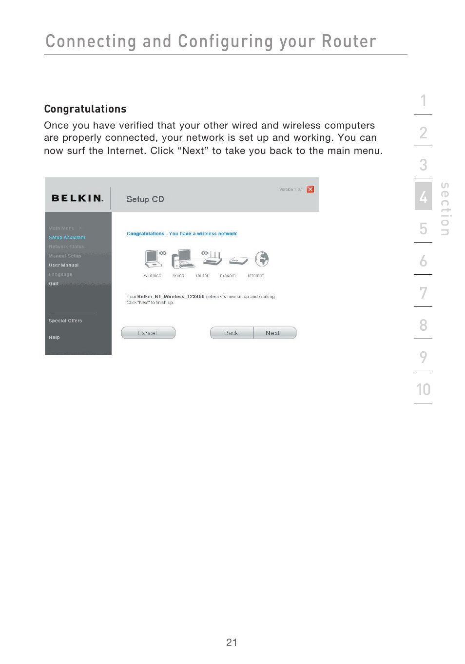 Connecting and configuring your router | Belkin F5D9630-4 User Manual | Page 23 / 88