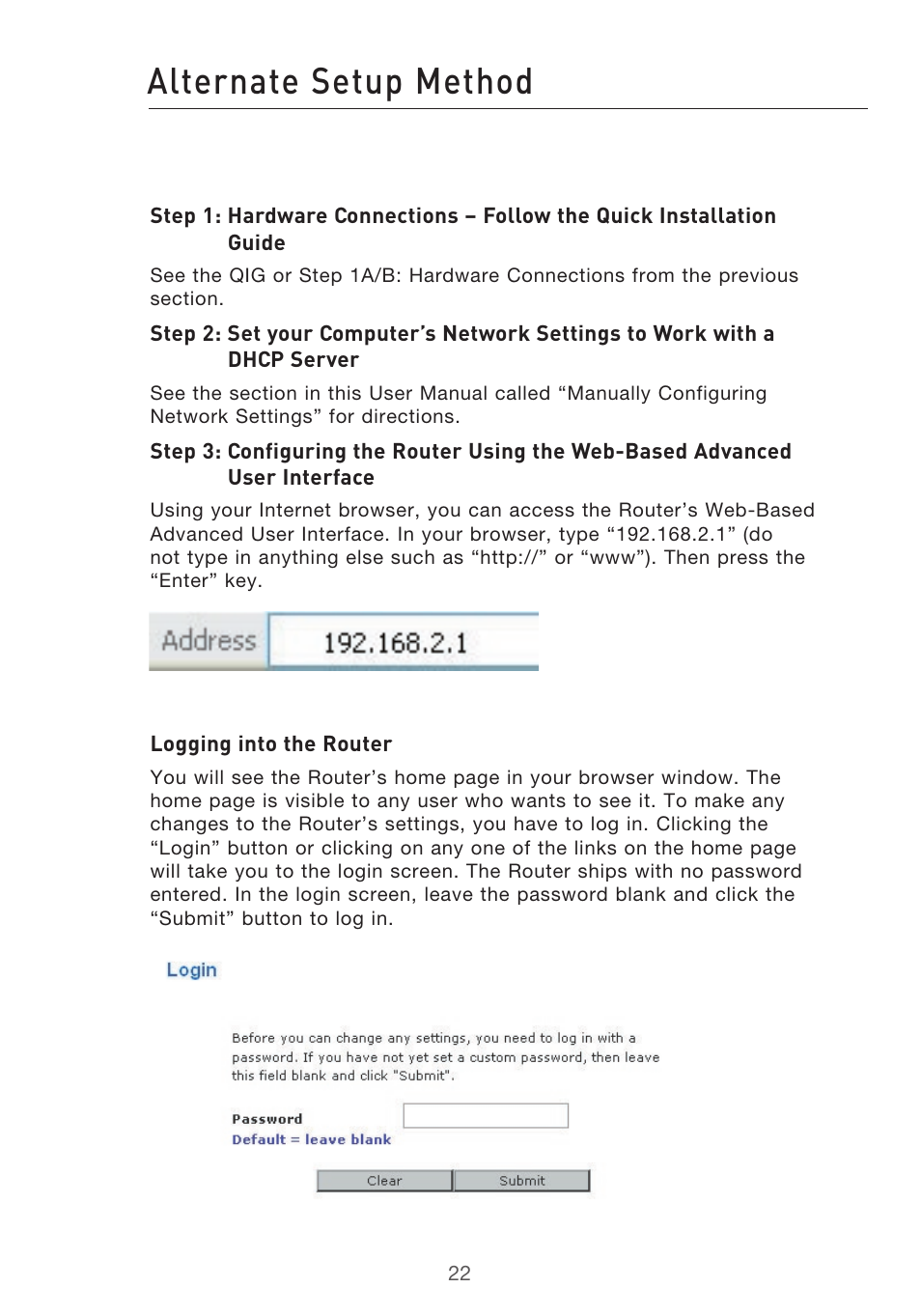 Alternate setup method | Belkin F5D9630-4 User Manual | Page 24 / 88