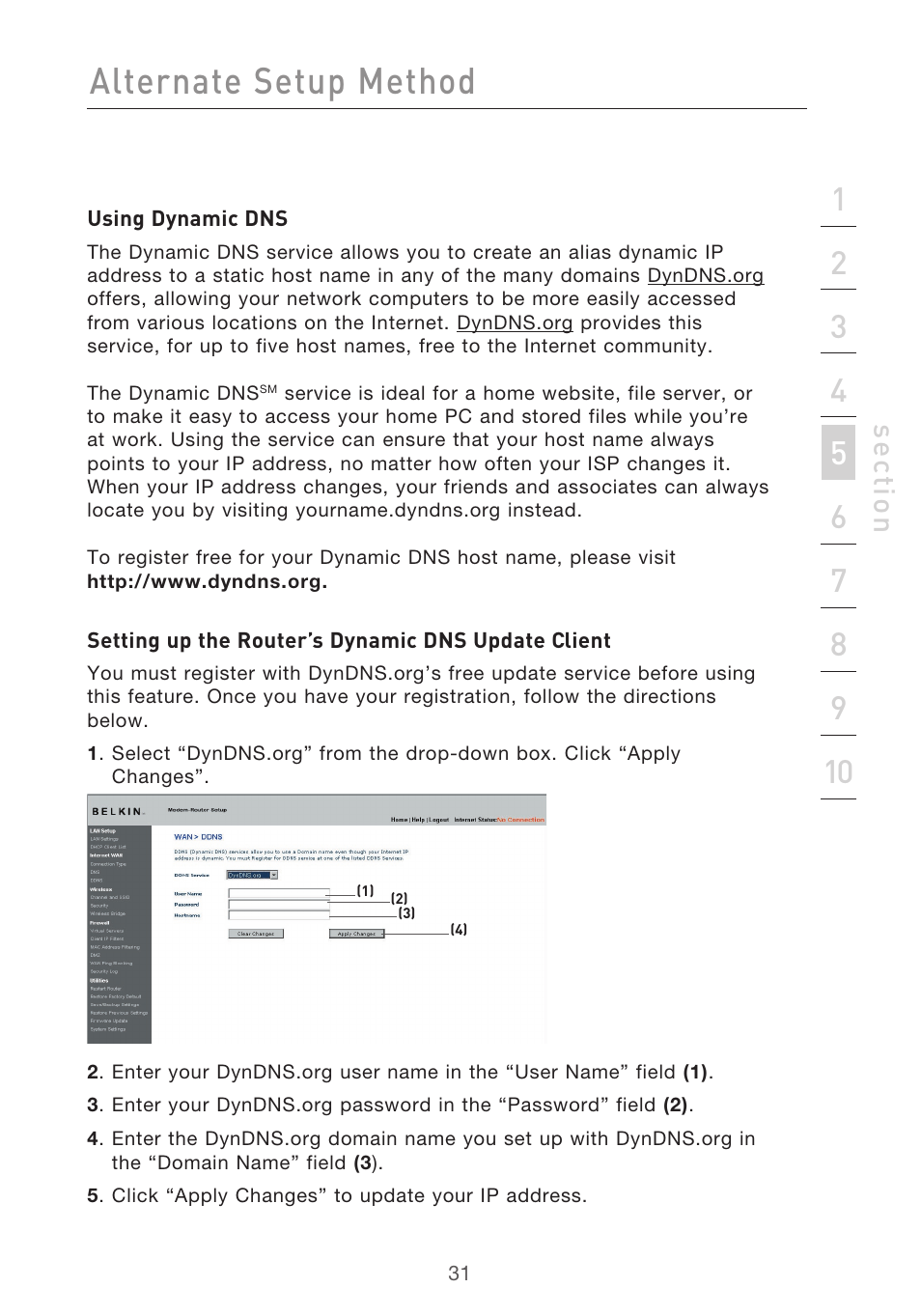 Alternate setup method, Se ct io n | Belkin F5D9630-4 User Manual | Page 33 / 88