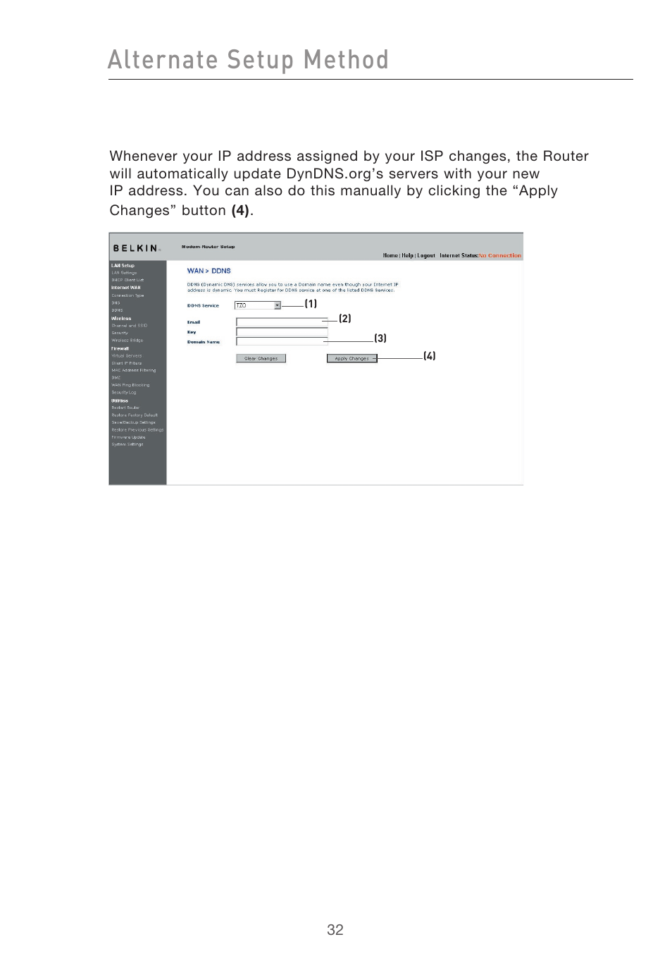 Alternate setup method | Belkin F5D9630-4 User Manual | Page 34 / 88