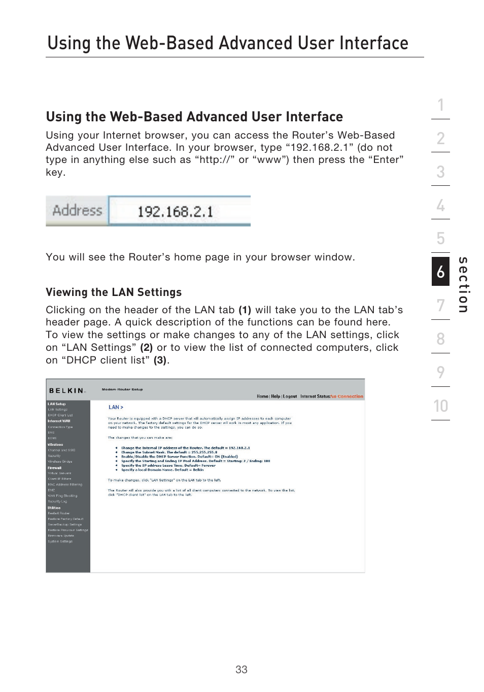 Using the web-based advanced user interface | Belkin F5D9630-4 User Manual | Page 35 / 88