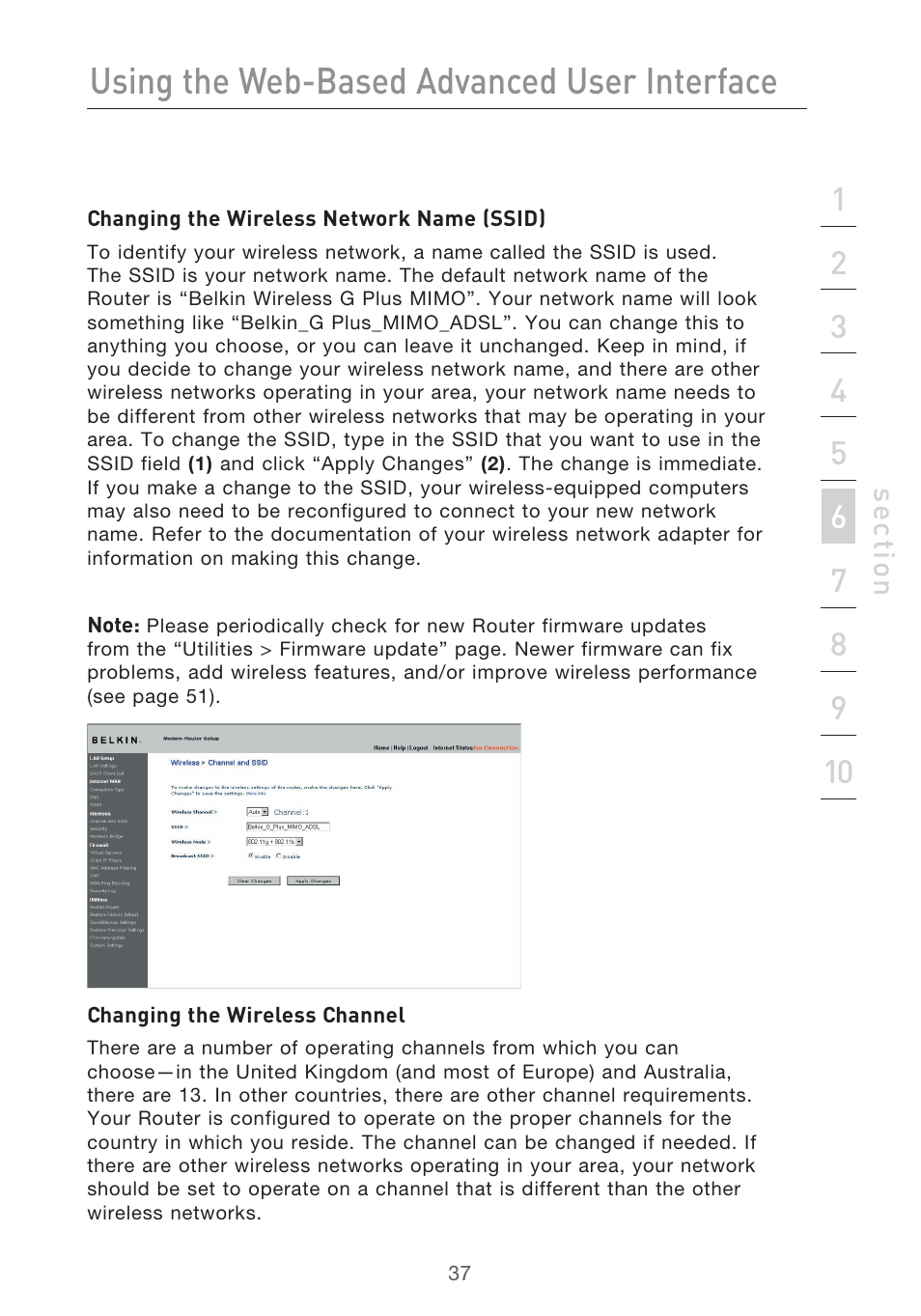 Using the web-based advanced user interface | Belkin F5D9630-4 User Manual | Page 39 / 88