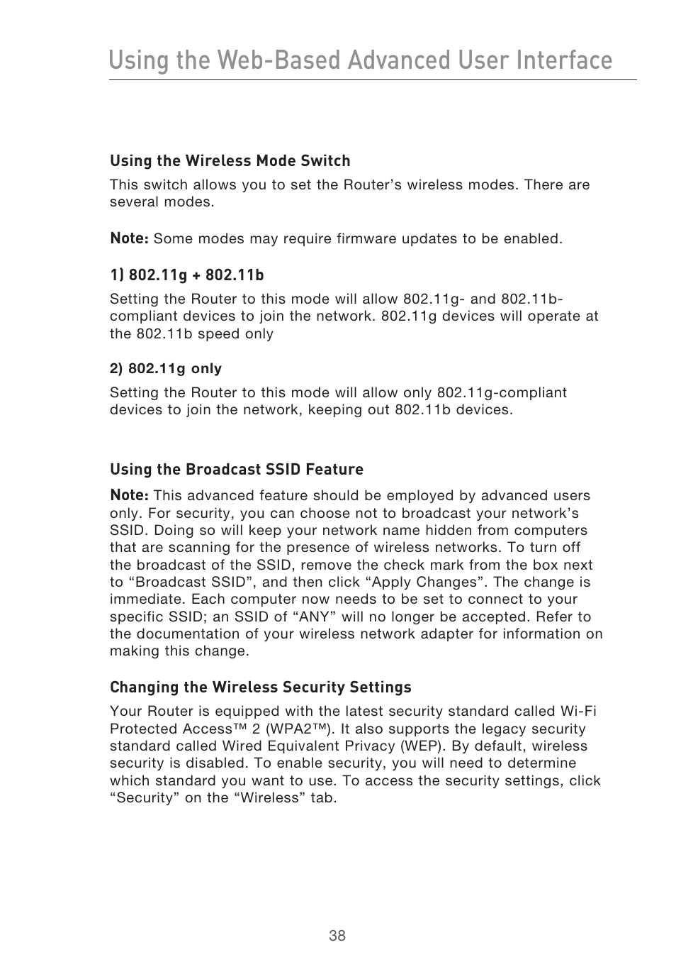 Using the web-based advanced user interface | Belkin F5D9630-4 User Manual | Page 40 / 88