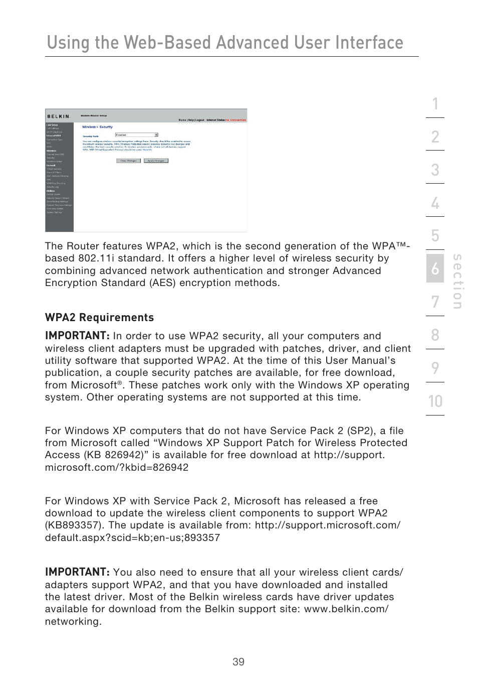 Using the web-based advanced user interface | Belkin F5D9630-4 User Manual | Page 41 / 88