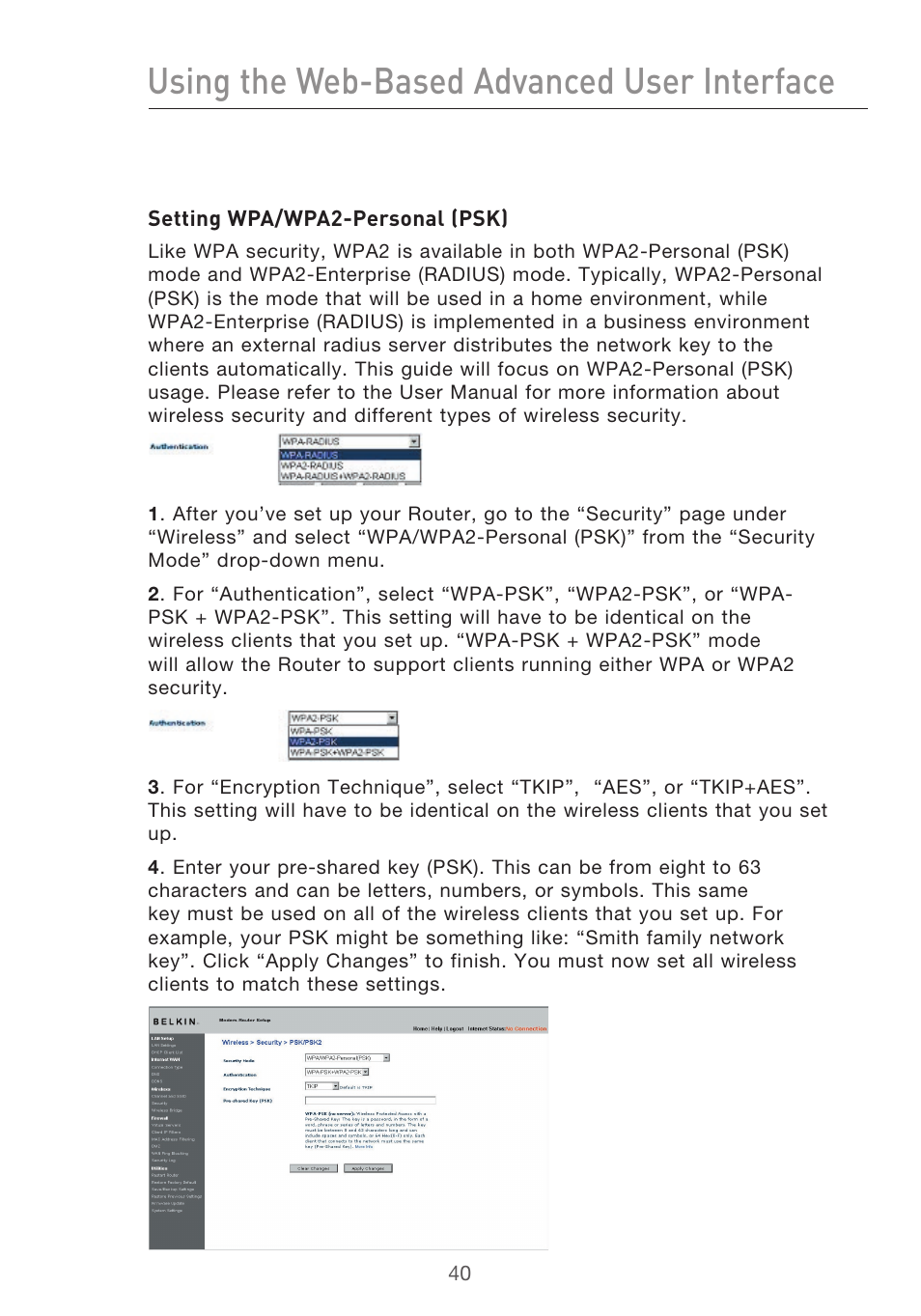 Using the web-based advanced user interface | Belkin F5D9630-4 User Manual | Page 42 / 88