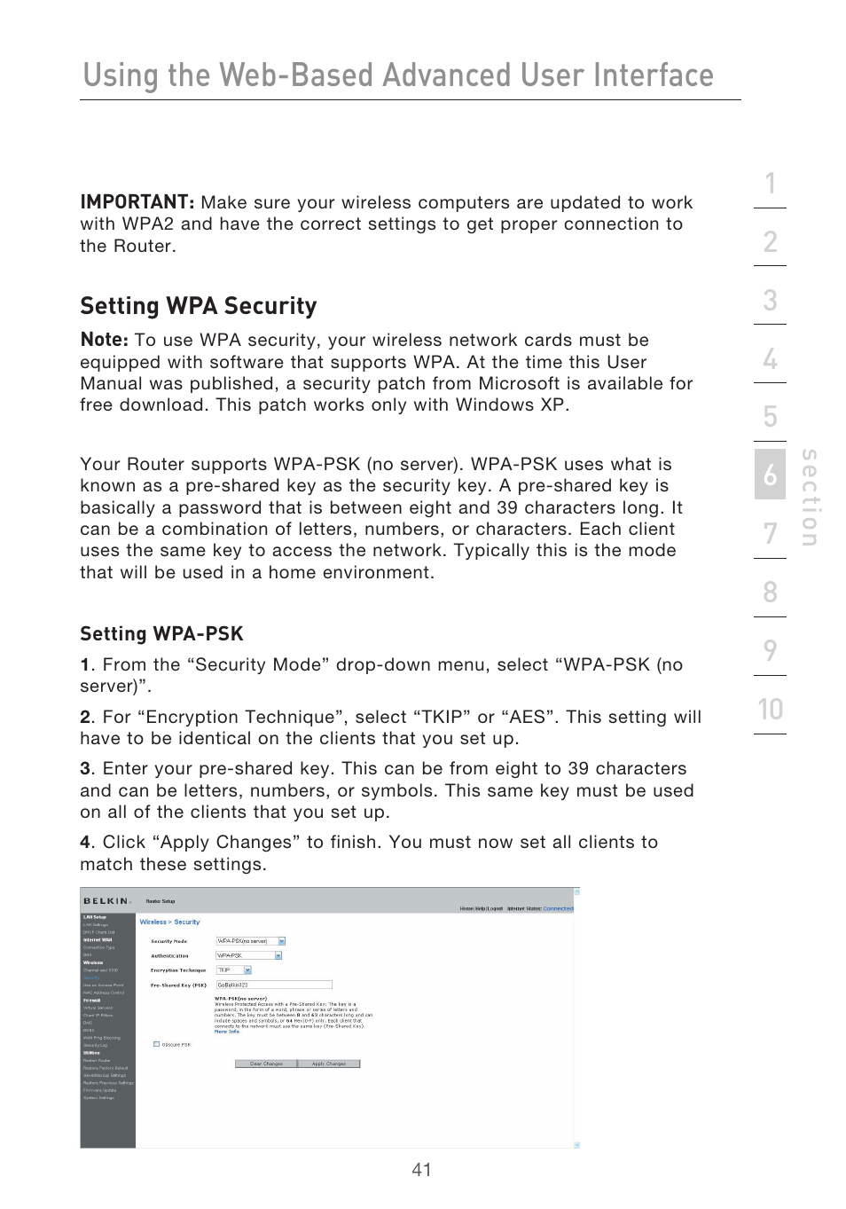 Using the web-based advanced user interface | Belkin F5D9630-4 User Manual | Page 43 / 88