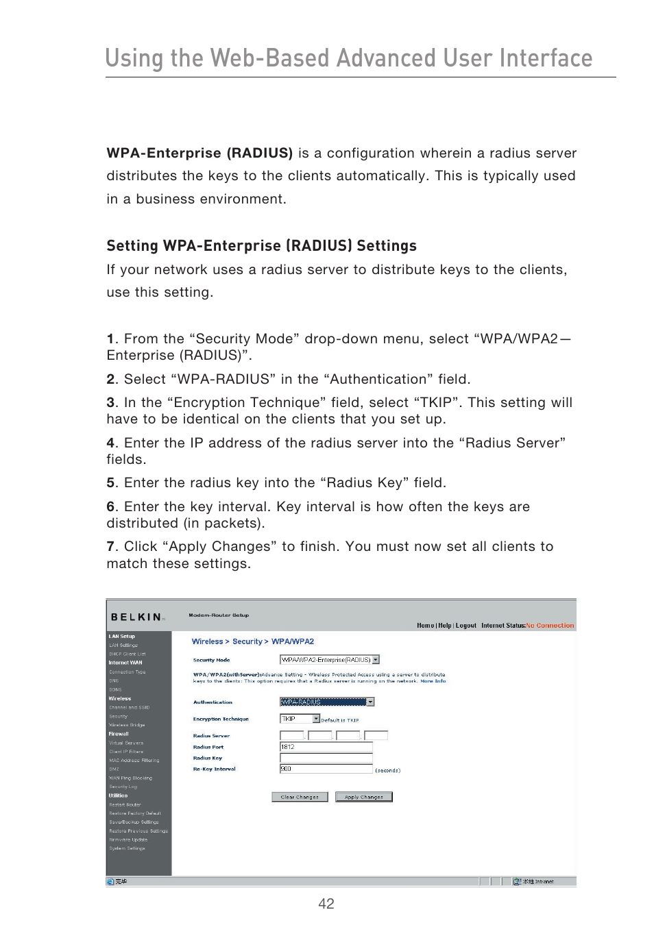 Using the web-based advanced user interface | Belkin F5D9630-4 User Manual | Page 44 / 88