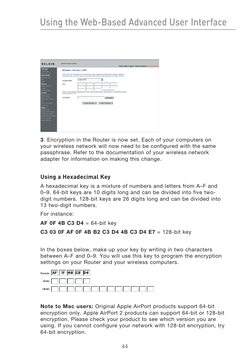 Using the web-based advanced user interface | Belkin F5D9630-4 User Manual | Page 46 / 88