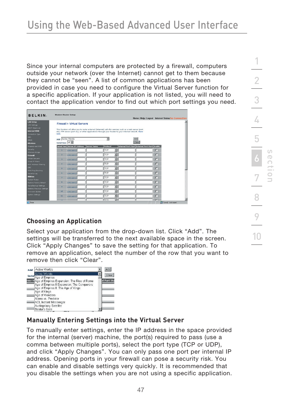 Using the web-based advanced user interface | Belkin F5D9630-4 User Manual | Page 49 / 88