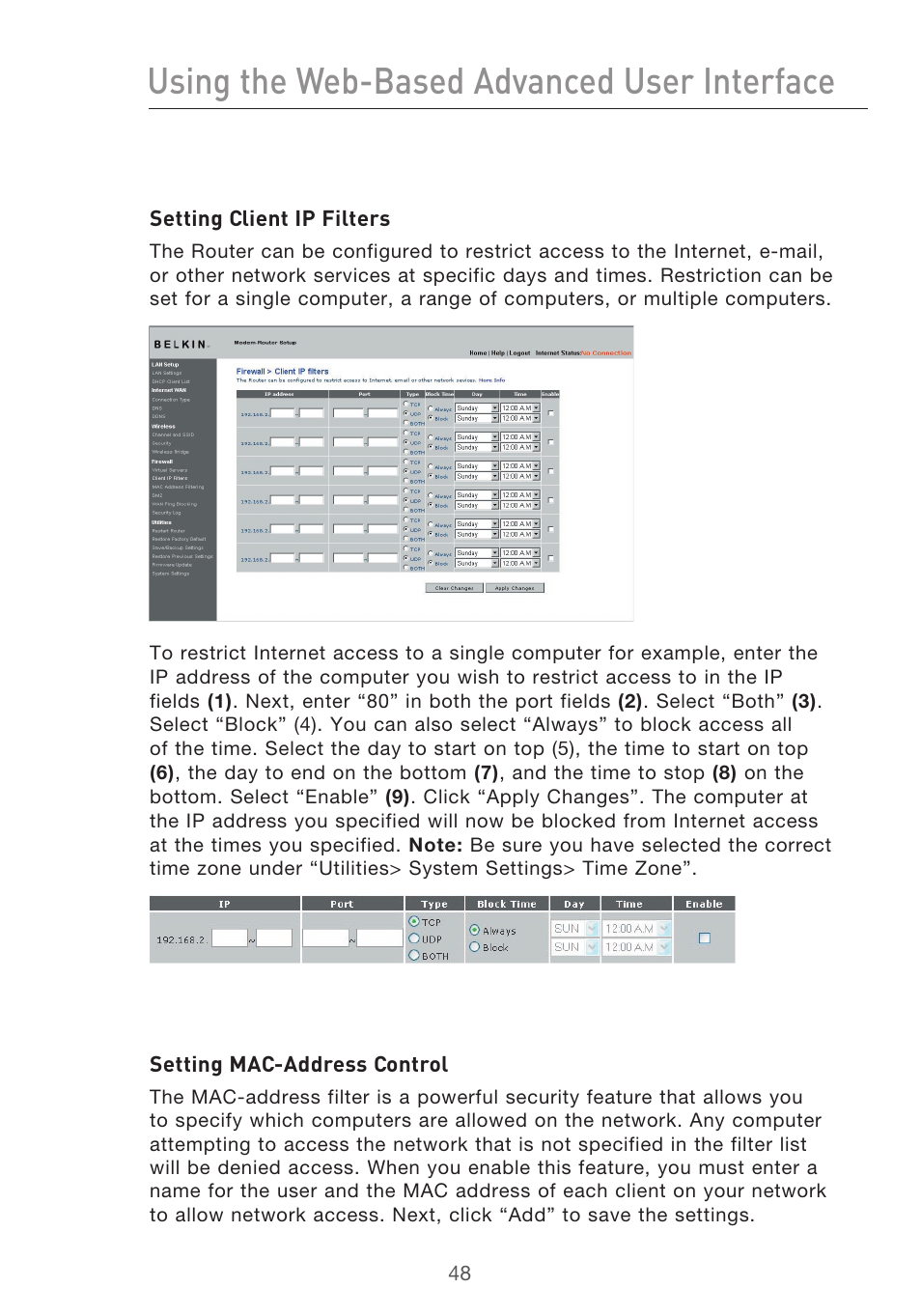 Using the web-based advanced user interface | Belkin F5D9630-4 User Manual | Page 50 / 88