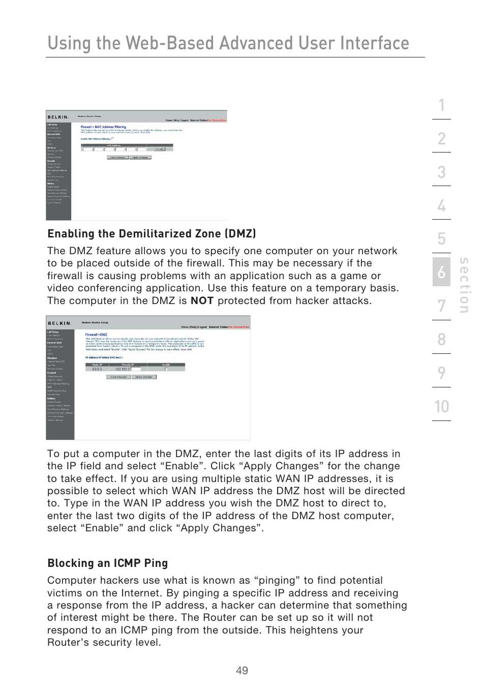 Using the web-based advanced user interface | Belkin F5D9630-4 User Manual | Page 51 / 88