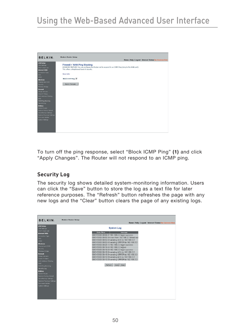 Using the web-based advanced user interface | Belkin F5D9630-4 User Manual | Page 52 / 88