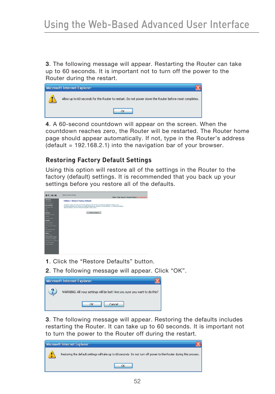 Using the web-based advanced user interface | Belkin F5D9630-4 User Manual | Page 54 / 88