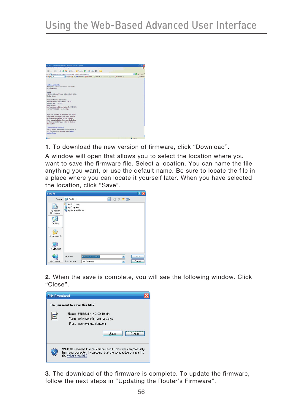 Using the web-based advanced user interface | Belkin F5D9630-4 User Manual | Page 58 / 88