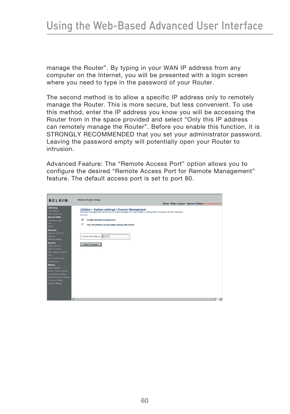 Using the web-based advanced user interface | Belkin F5D9630-4 User Manual | Page 62 / 88