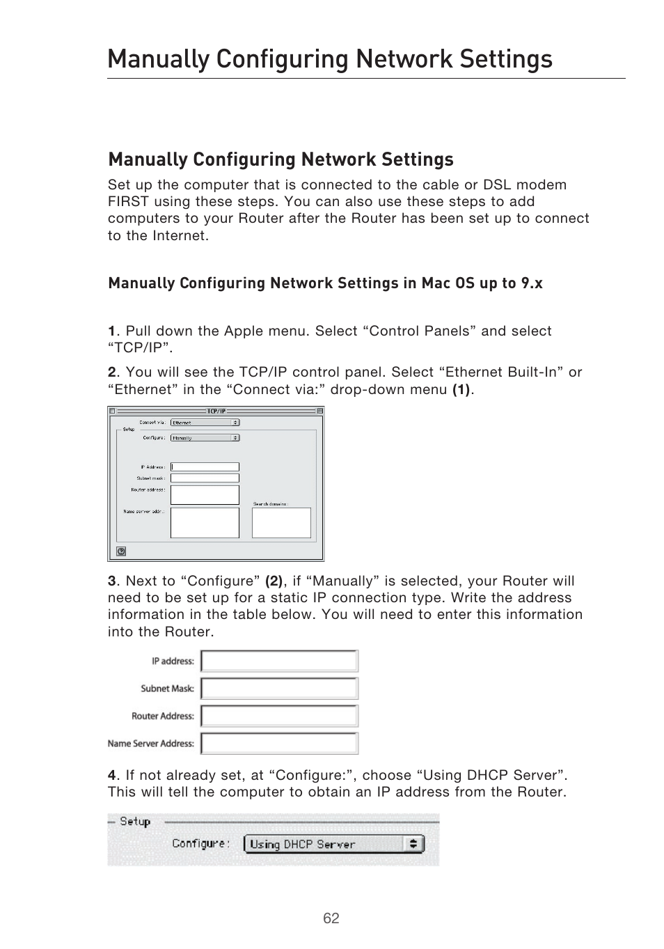 Manually configuring network settings | Belkin F5D9630-4 User Manual | Page 64 / 88