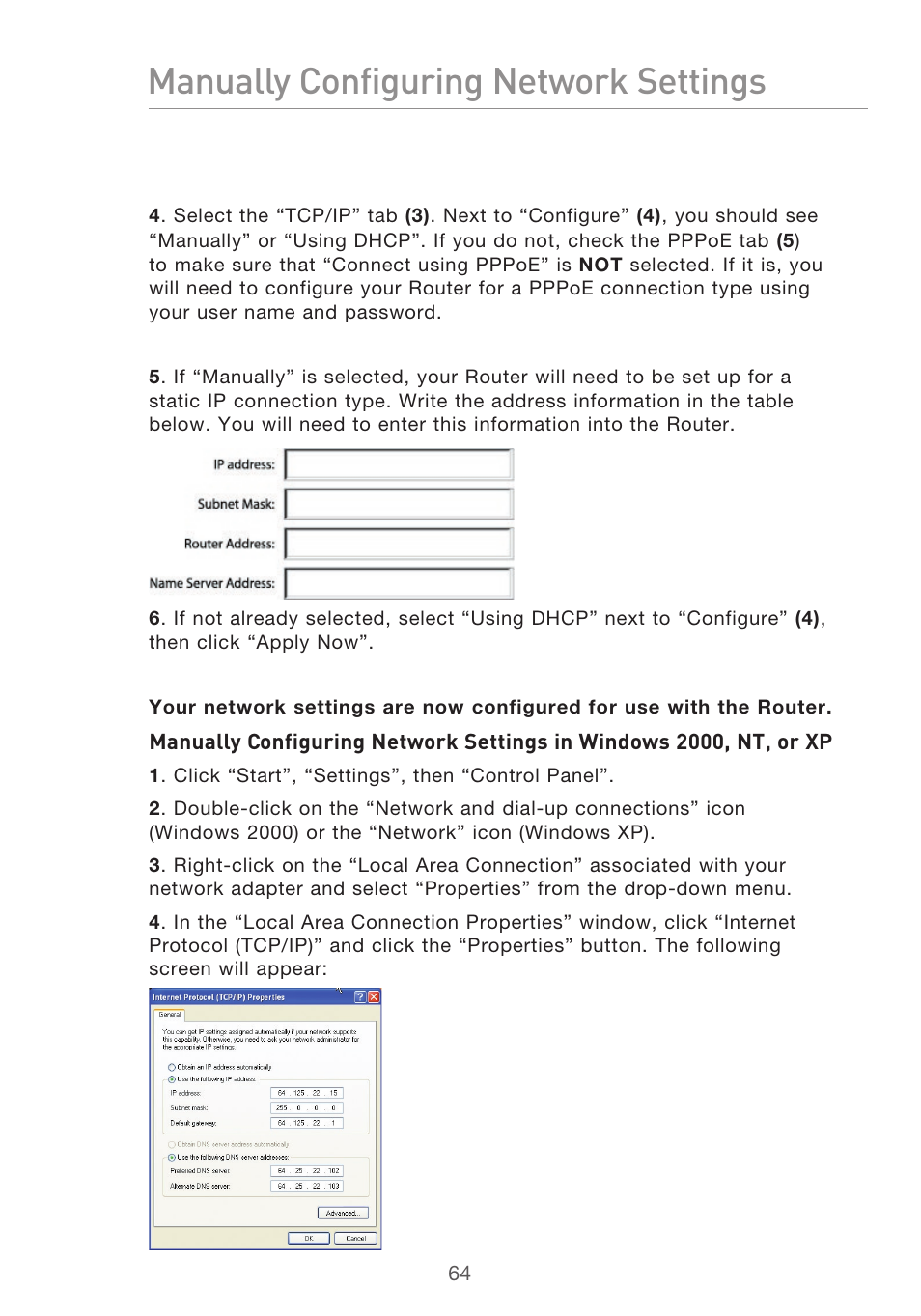 Manually configuring network settings | Belkin F5D9630-4 User Manual | Page 66 / 88