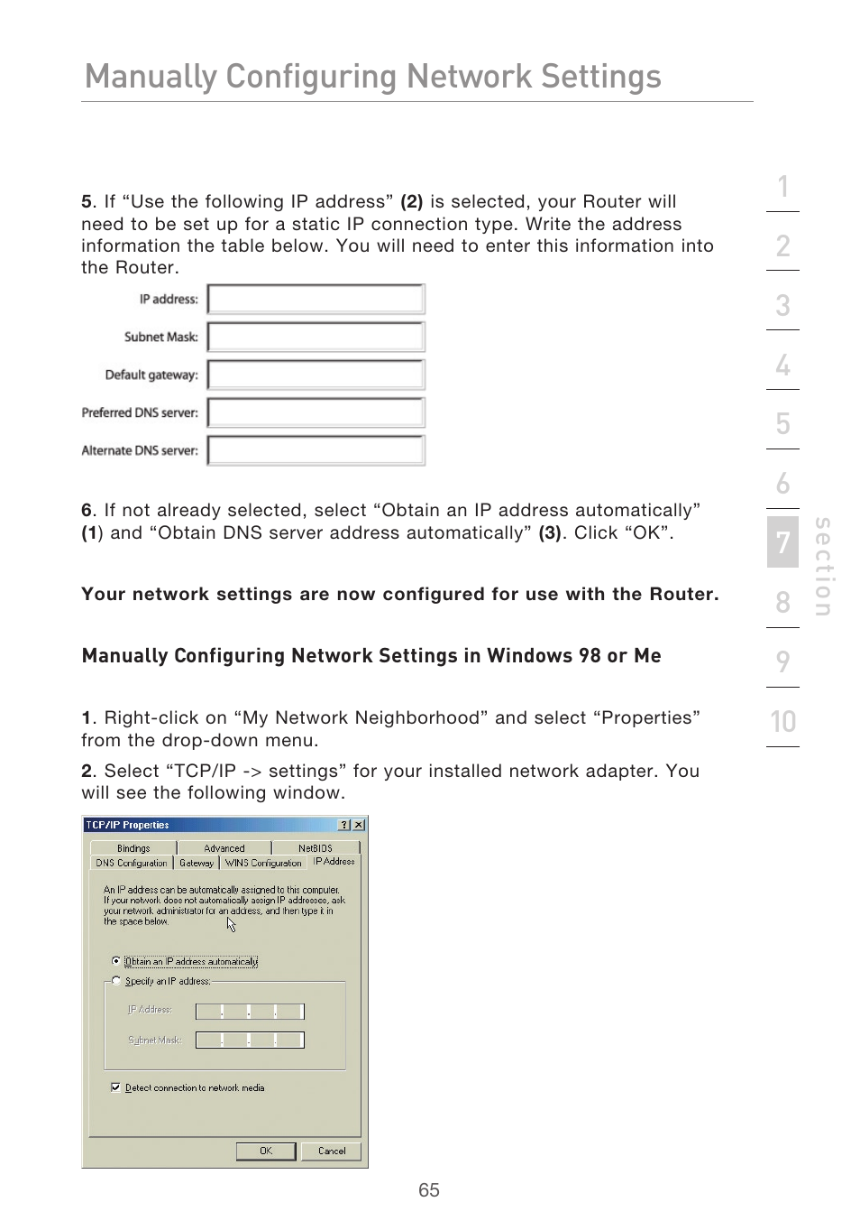 Manually configuring network settings | Belkin F5D9630-4 User Manual | Page 67 / 88