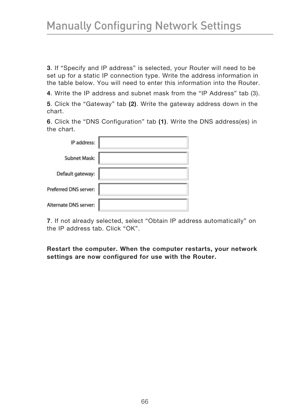 Manually configuring network settings | Belkin F5D9630-4 User Manual | Page 68 / 88