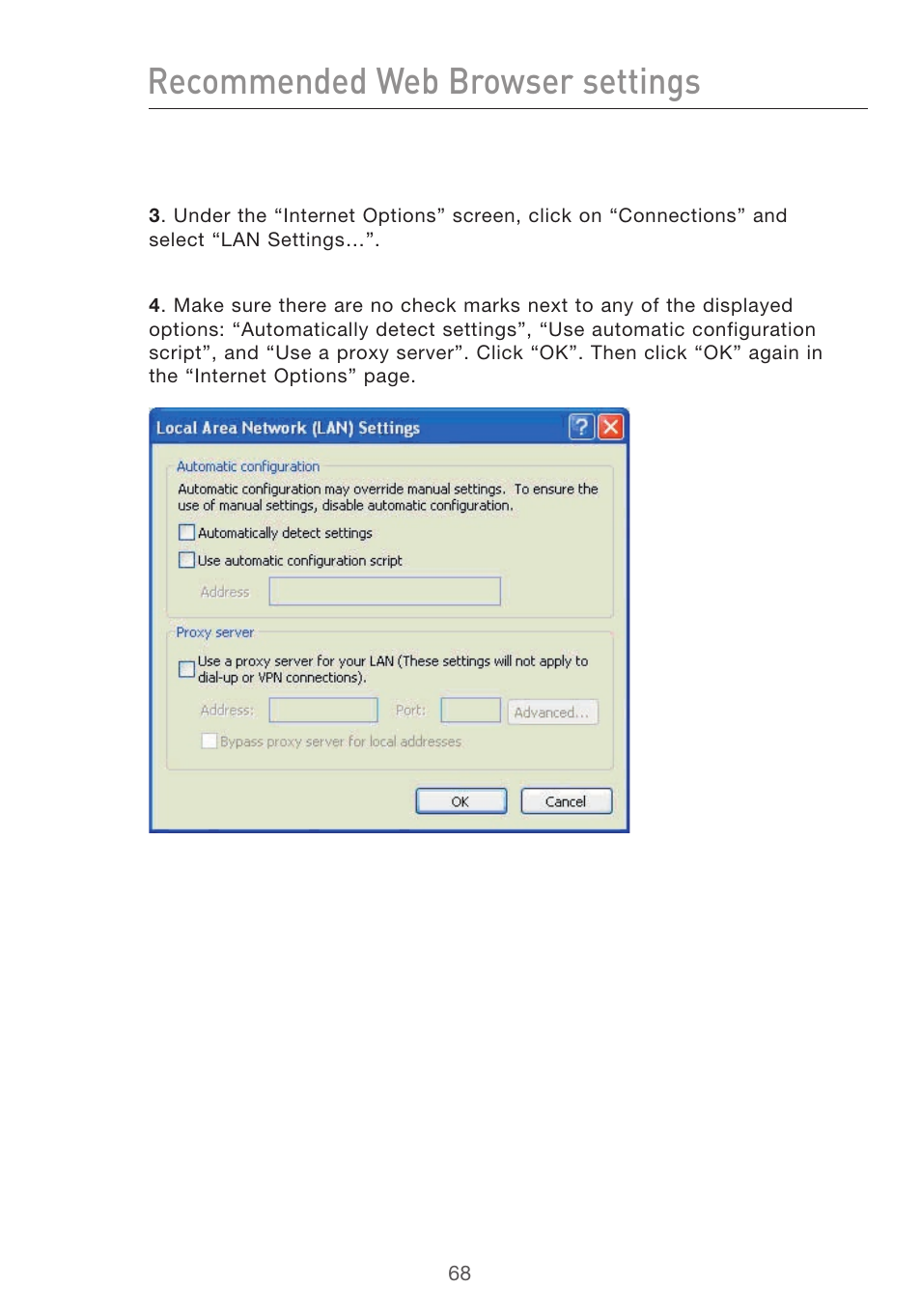 Recommended web browser settings | Belkin F5D9630-4 User Manual | Page 70 / 88