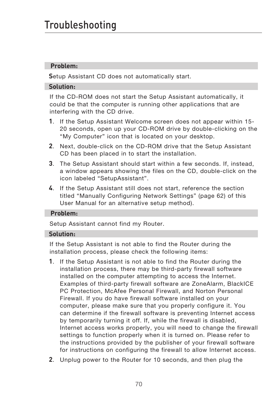 Troubleshooting | Belkin F5D9630-4 User Manual | Page 72 / 88