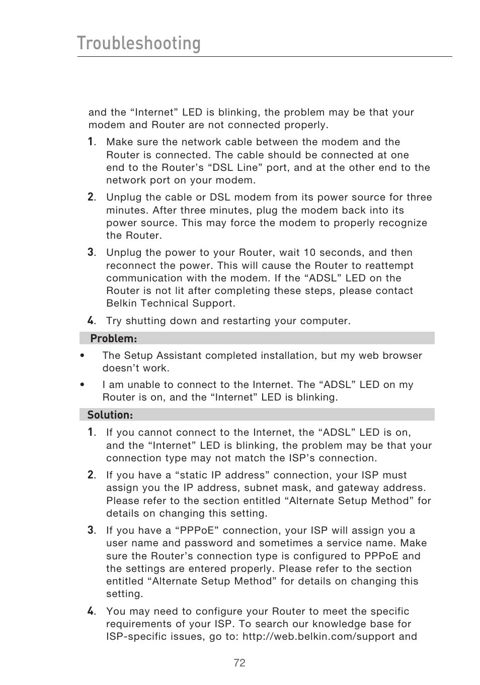 Troubleshooting | Belkin F5D9630-4 User Manual | Page 74 / 88