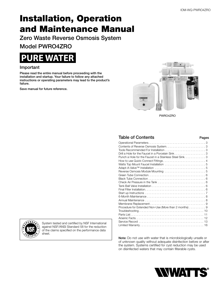 Watts PWRO4ZRO User Manual | 16 pages