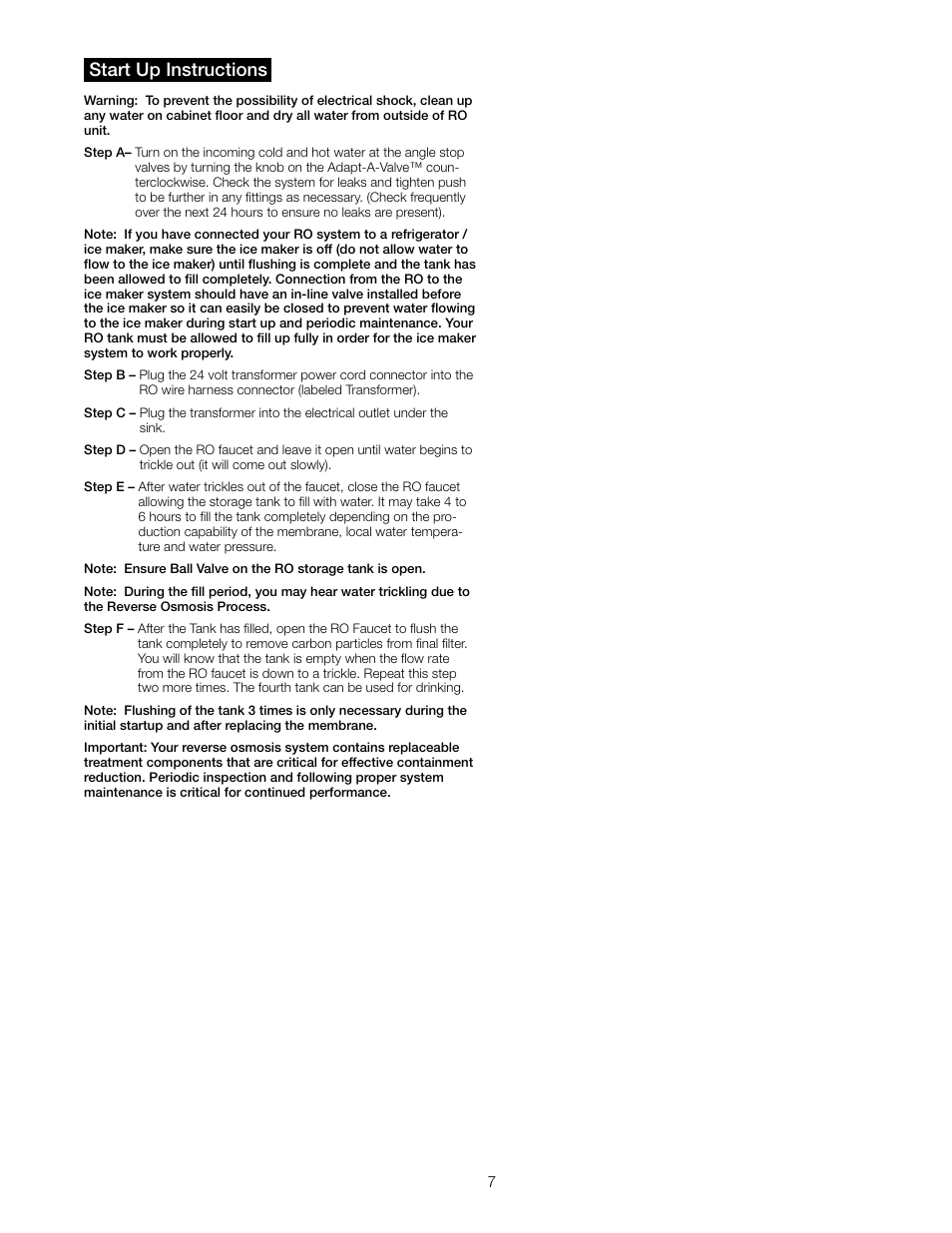 Start up instructions | Watts PWRO4ZRO User Manual | Page 7 / 16