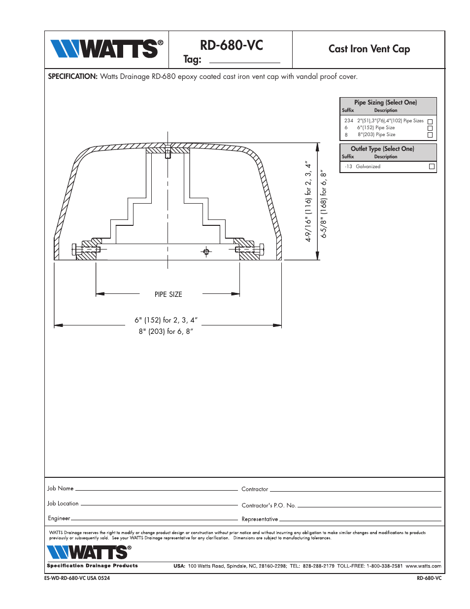 Watts RD-680-VC User Manual | 1 page