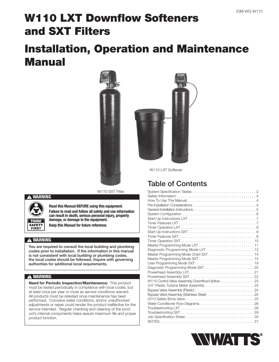 Watts W110 Series User Manual | 32 pages