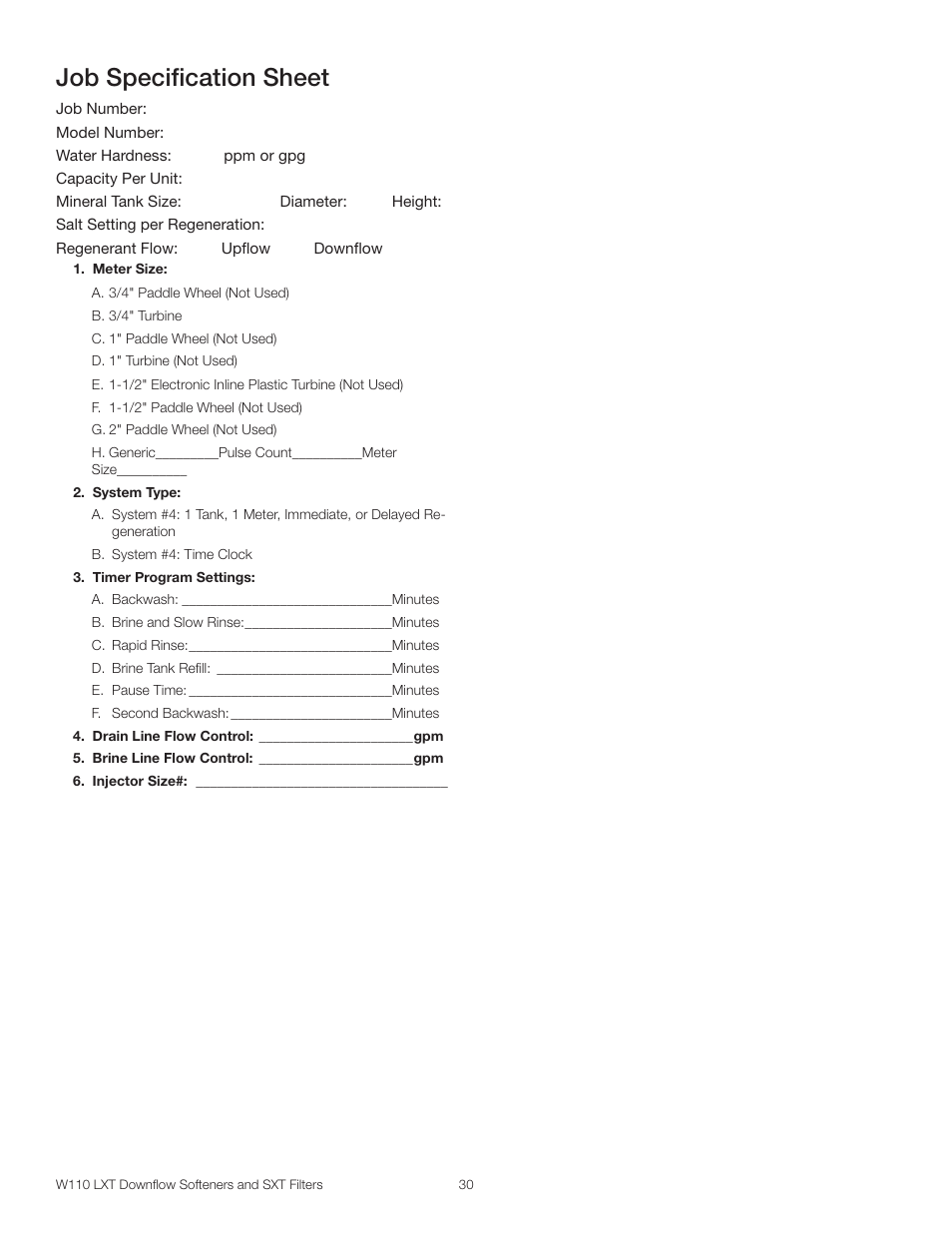 Job specification sheet | Watts W110 Series User Manual | Page 30 / 32