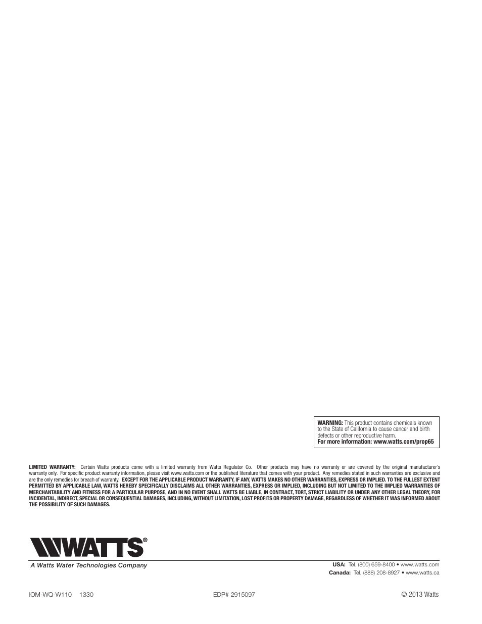 Watts W110 Series User Manual | Page 32 / 32