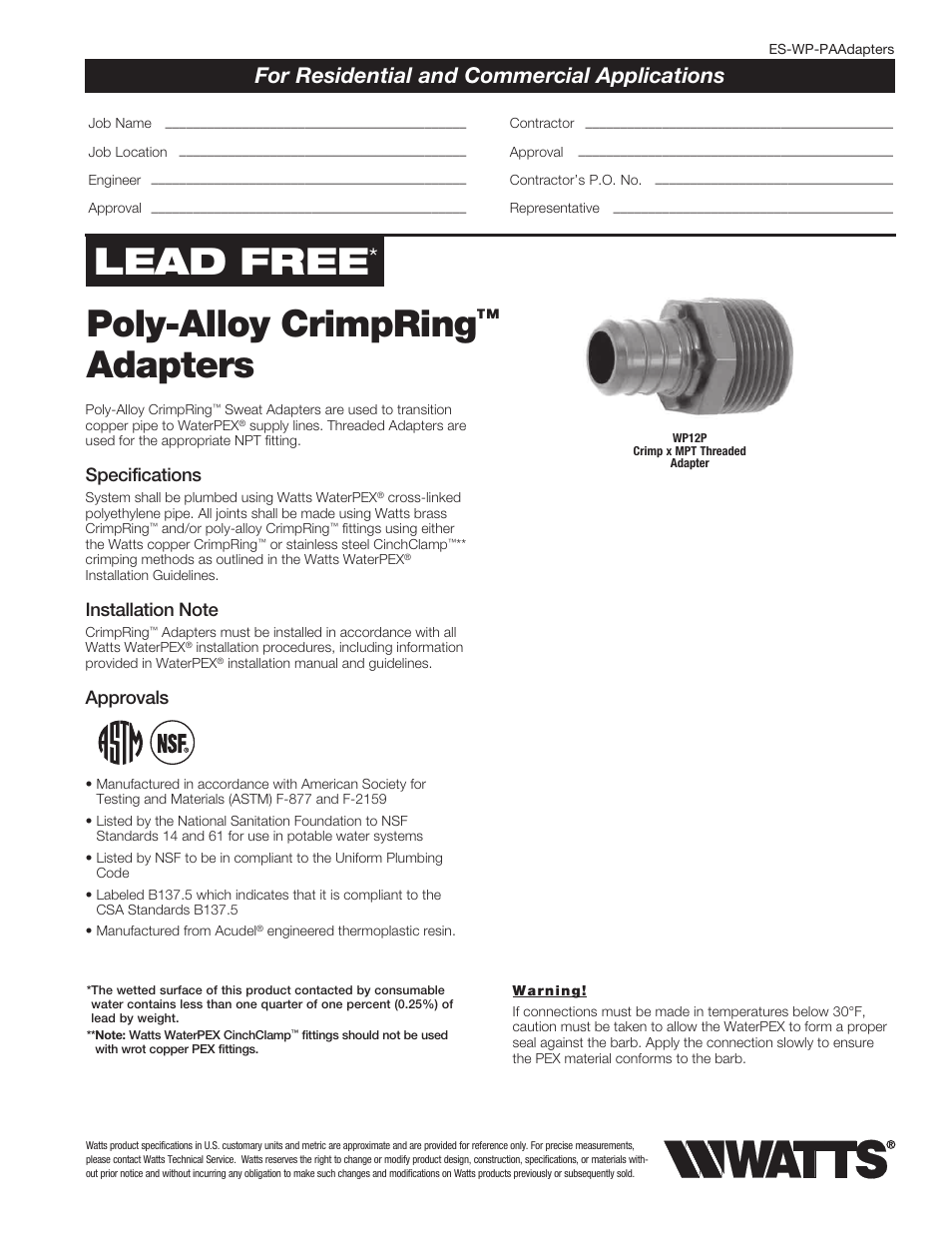 Watts WP12P-12PB User Manual | 2 pages