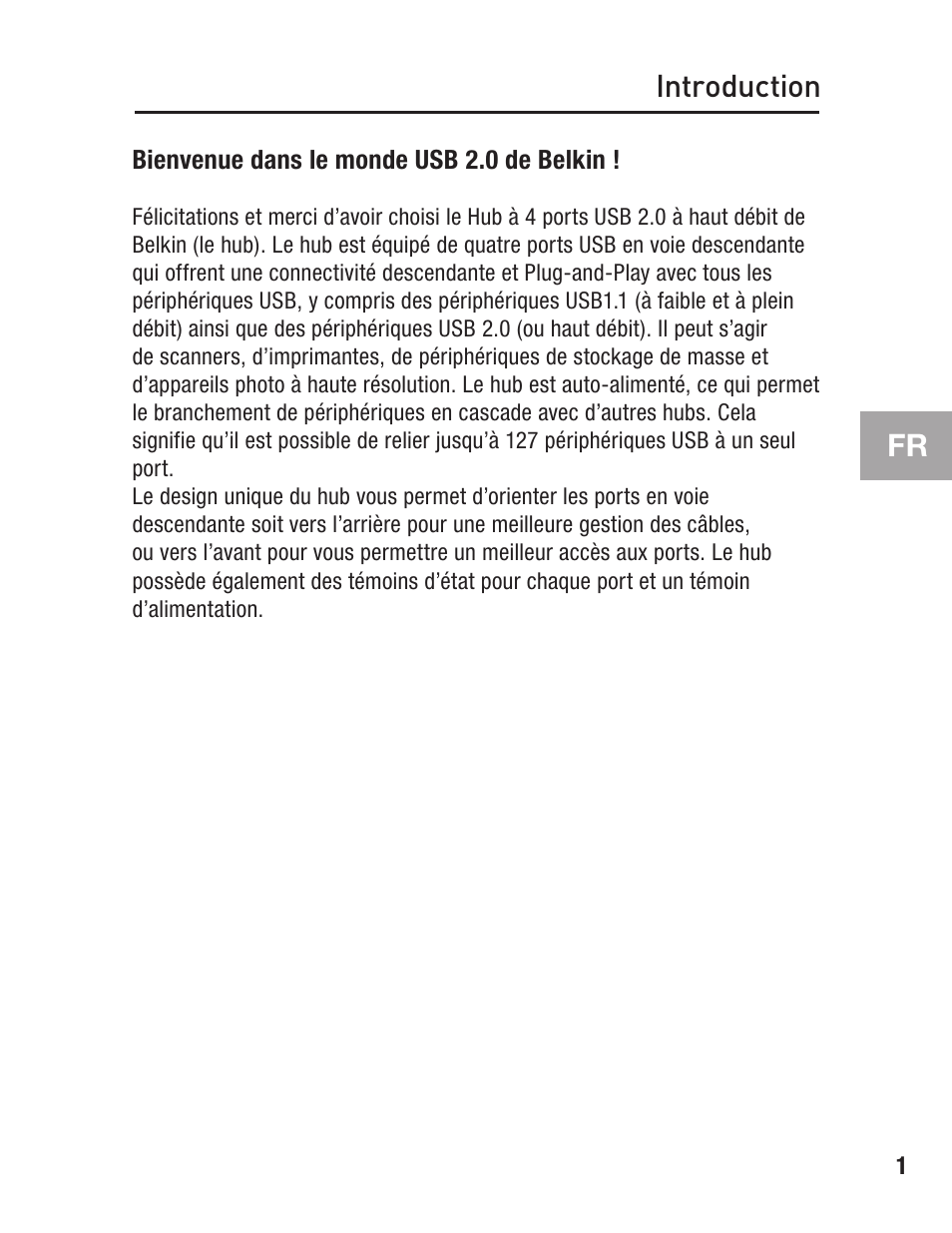 Introduction, Fr introduction | Belkin F5U234 User Manual | Page 15 / 64
