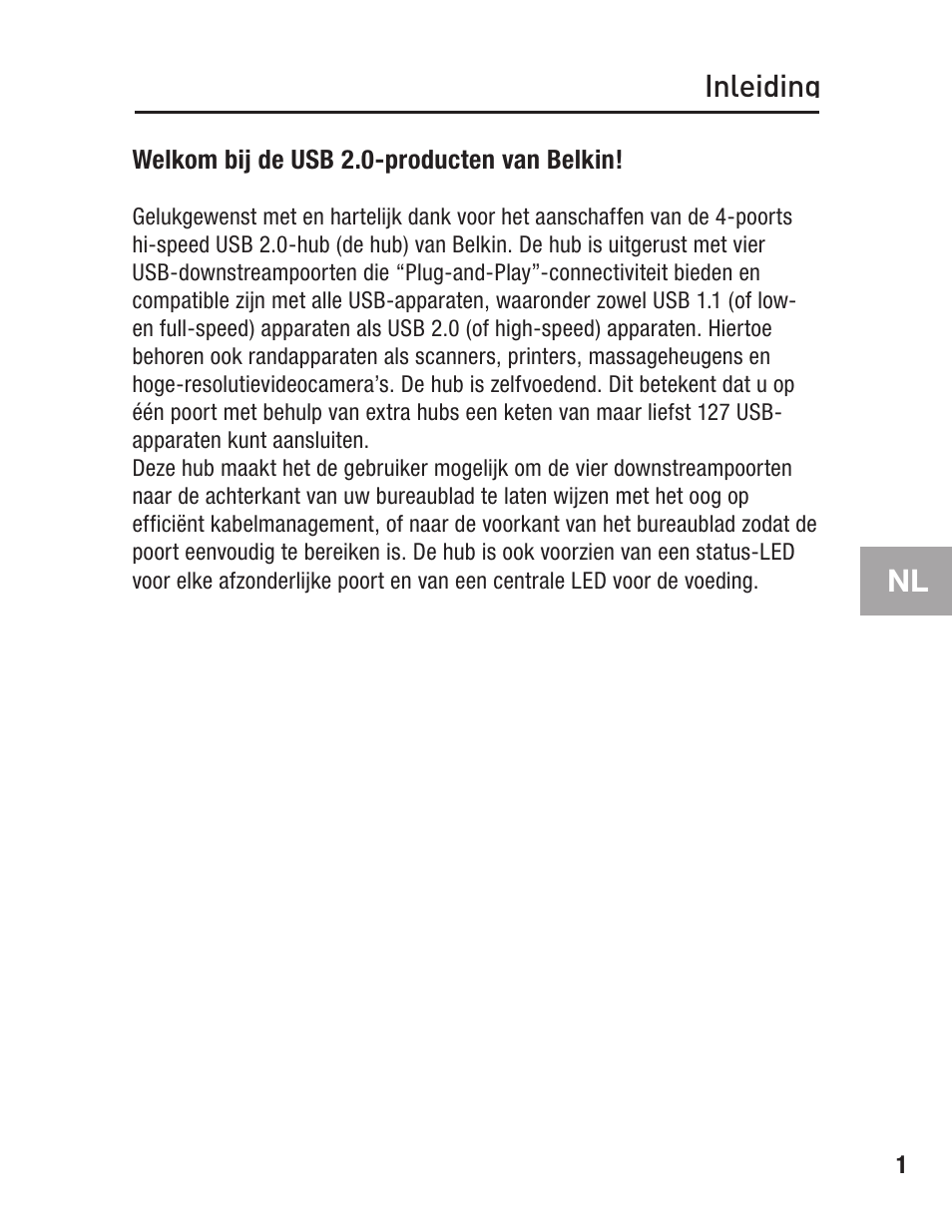 Inleiding, Nl inleiding | Belkin F5U234 User Manual | Page 35 / 64