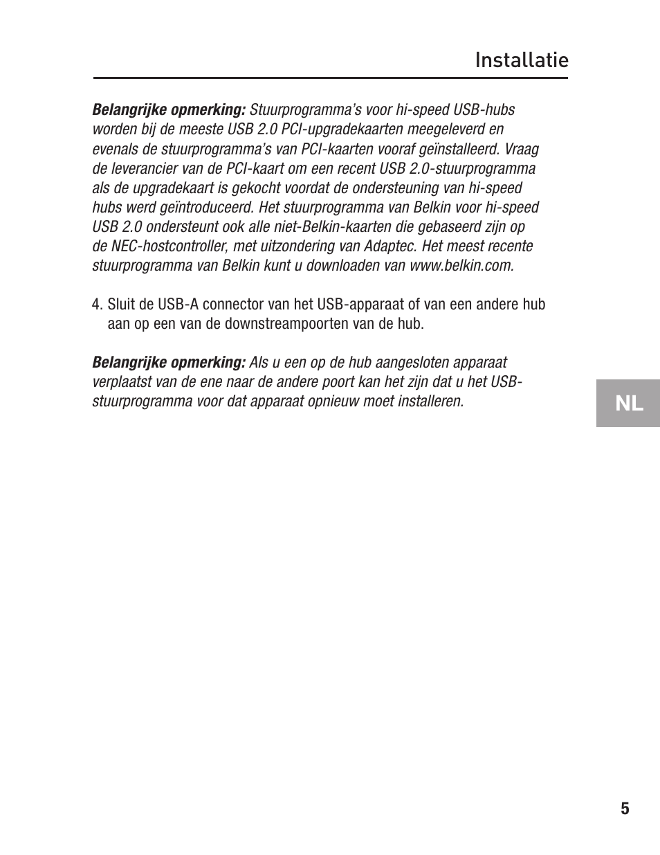 Installatie nl | Belkin F5U234 User Manual | Page 39 / 64
