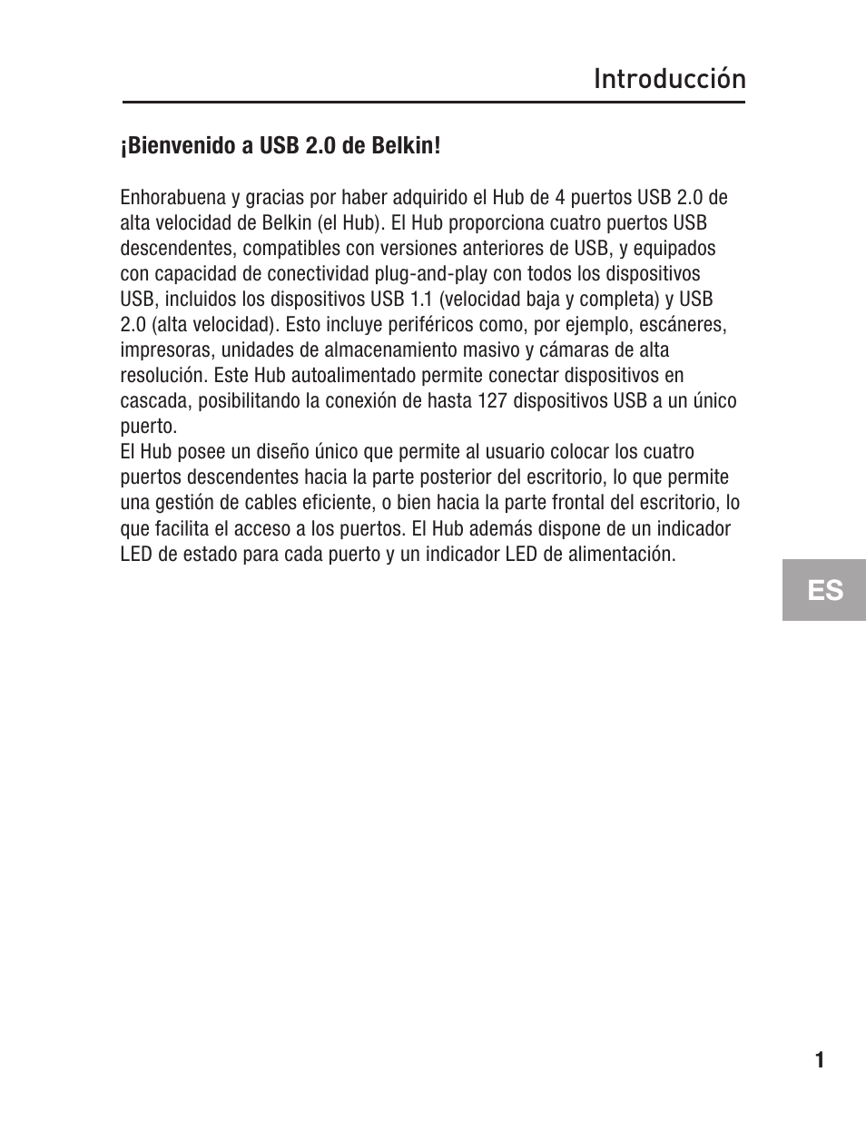 Introducción, Es introducción | Belkin F5U234 User Manual | Page 45 / 64