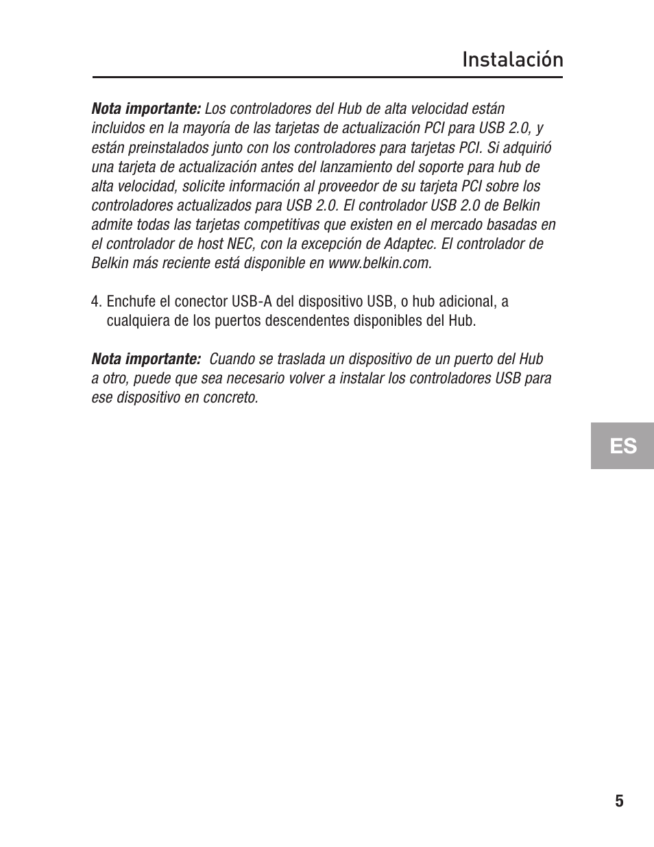 Instalación es | Belkin F5U234 User Manual | Page 49 / 64