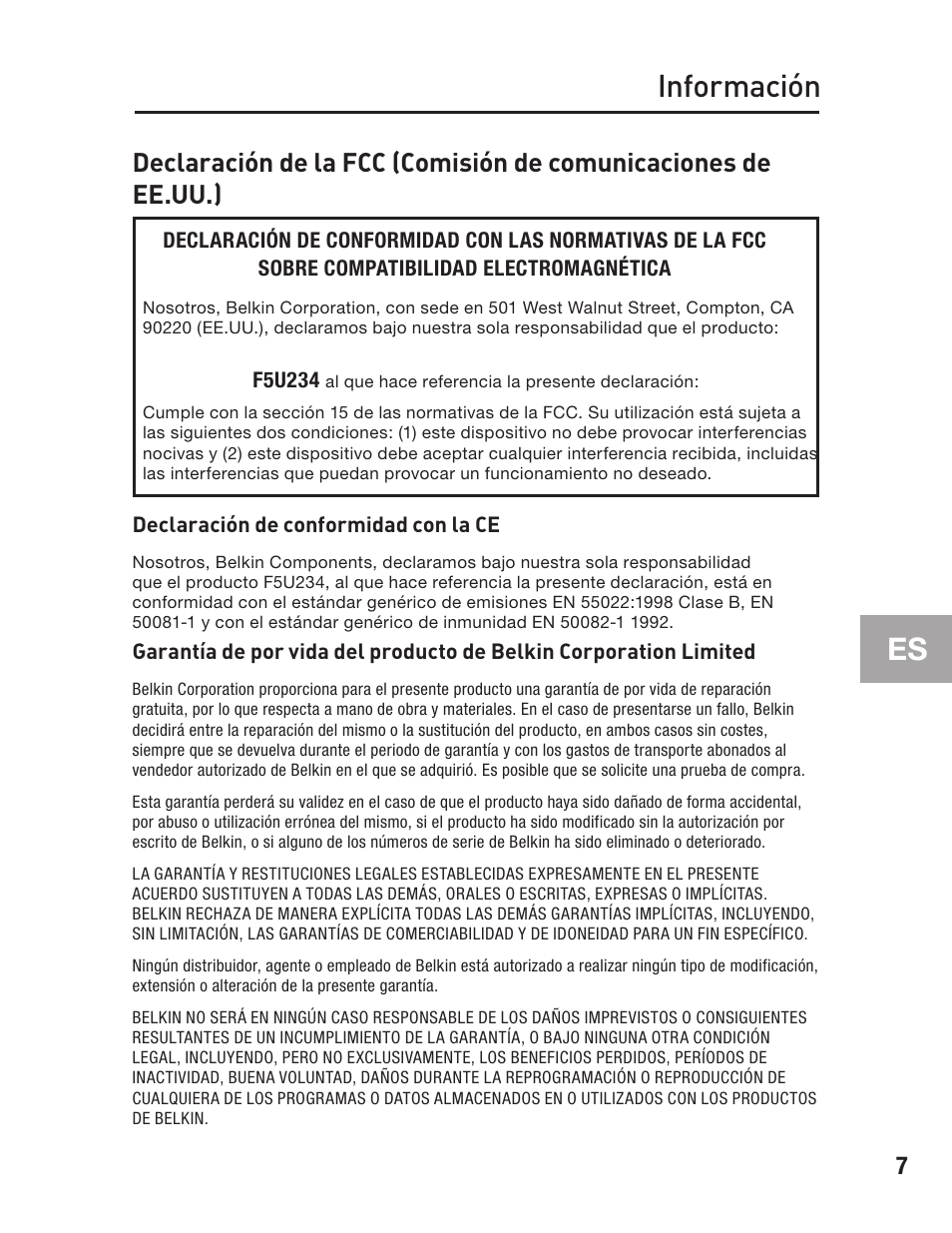 Información | Belkin F5U234 User Manual | Page 51 / 64