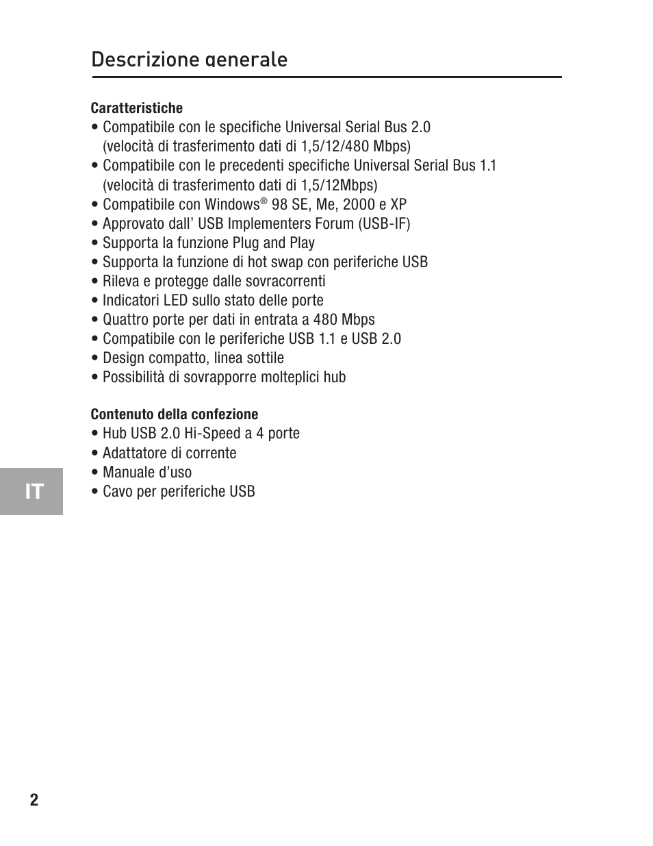 Descrizione generale | Belkin F5U234 User Manual | Page 56 / 64
