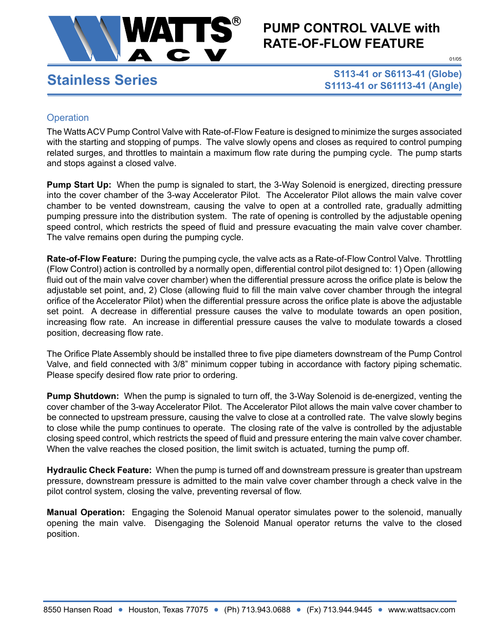 Watts S1113-41 User Manual | 2 pages