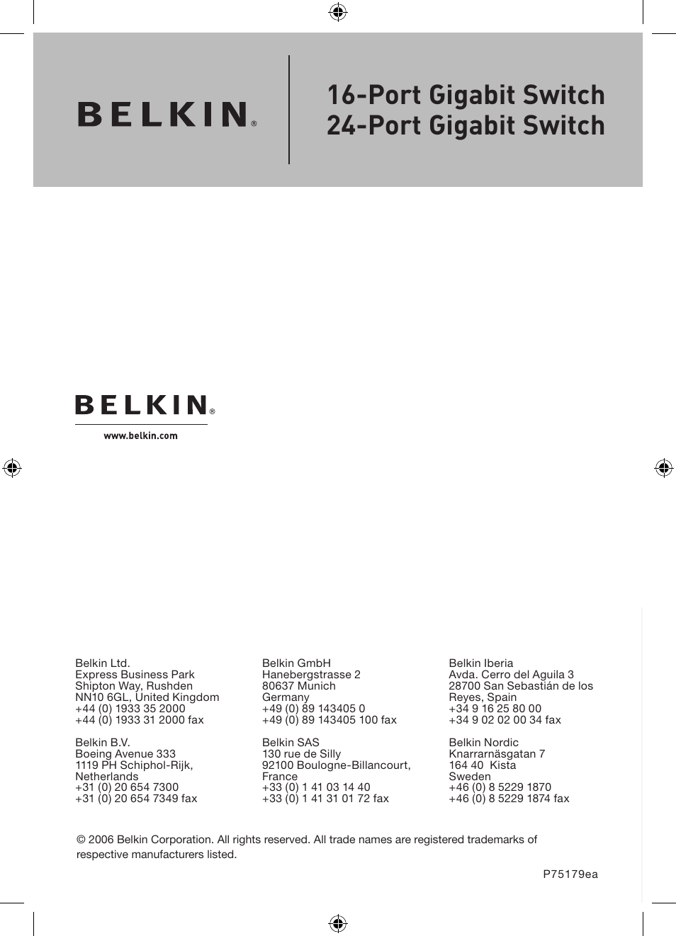 Belkin 16/24-Port Gigabit Switch P75179ea User Manual | 20 pages