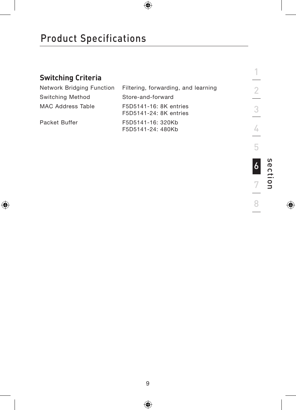 Product specifications | Belkin 16/24-Port Gigabit Switch P75179ea User Manual | Page 12 / 20