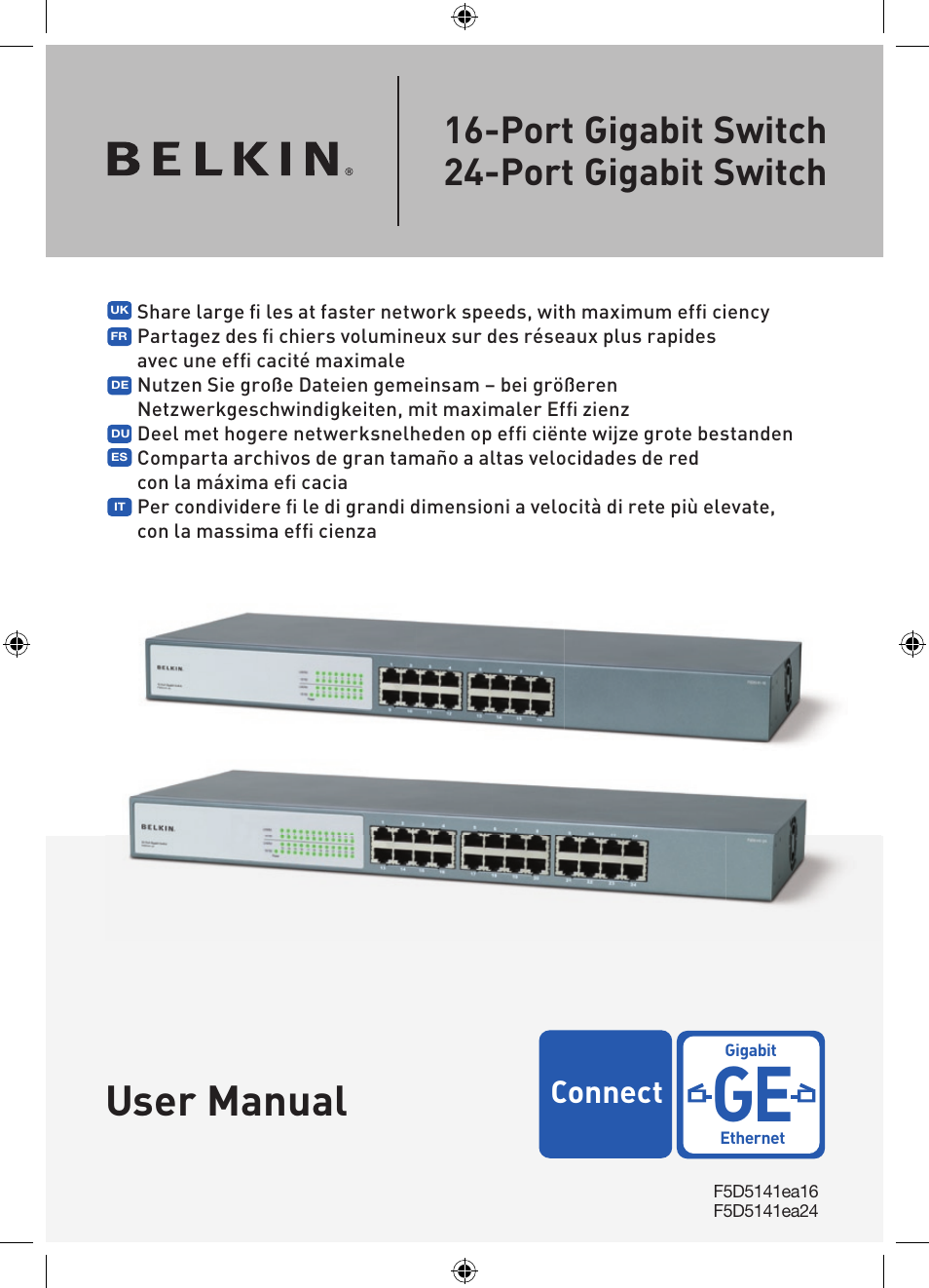 User manual, Port gigabit switch 24-port gigabit switch | Belkin 16/24-Port Gigabit Switch P75179ea User Manual | Page 2 / 20